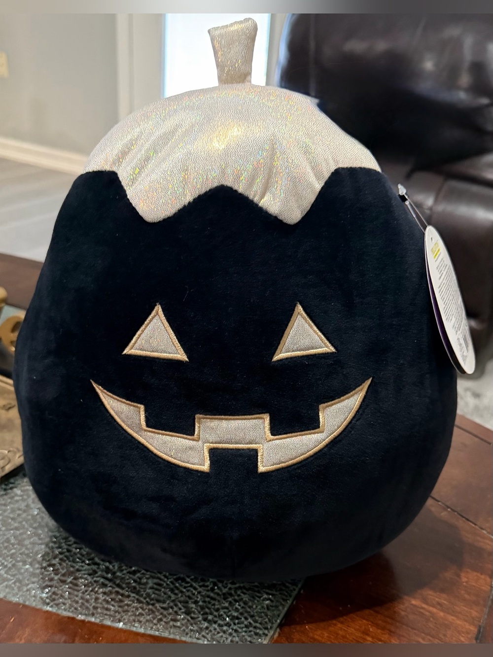 Squishmallow 16" Halloween Paige the Black and Shimmering Metallic Gold Pumpkin.